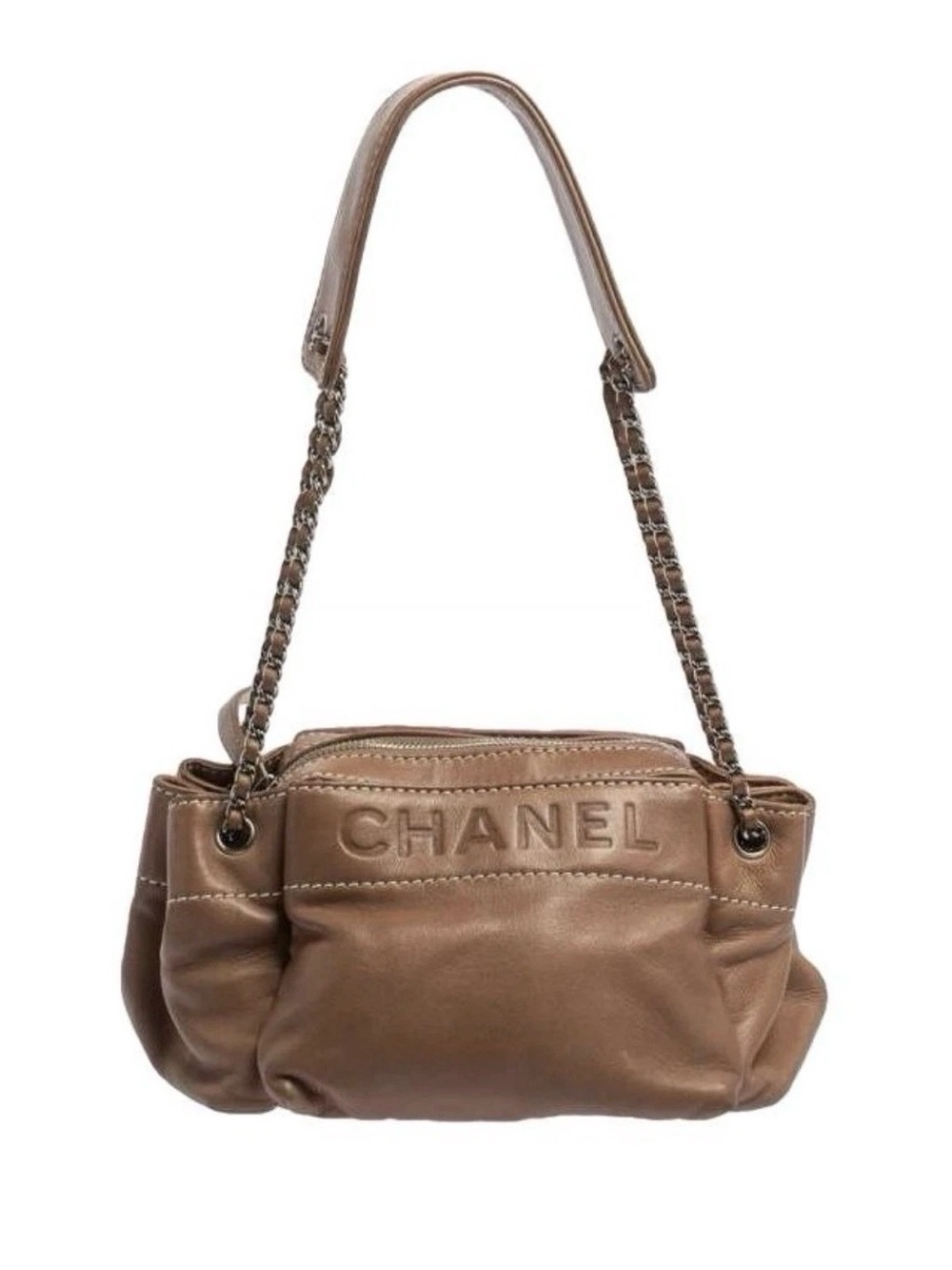 CHANEL LAX Accordion Hobo Brown Lambskin Leather Shoulder Bag with Chain Strap